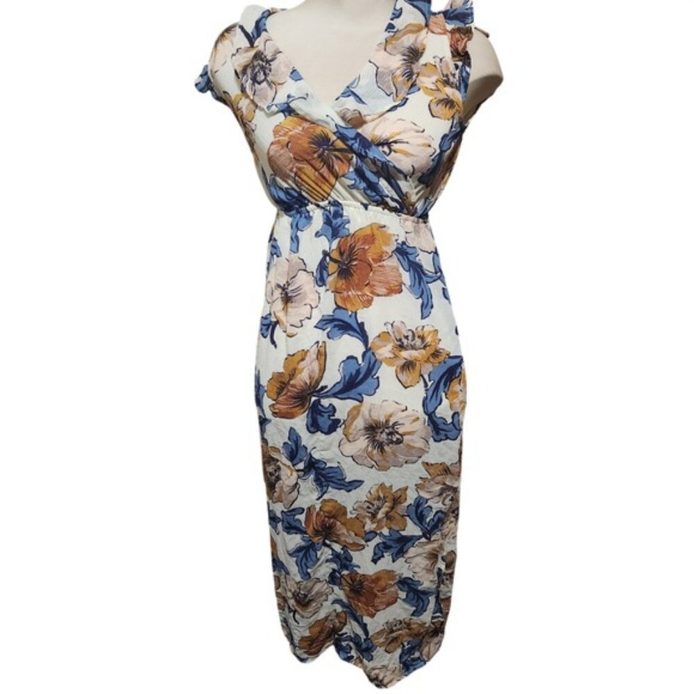 Monteau floral wrap midi dress flutter sleeve bohemian vacation size small